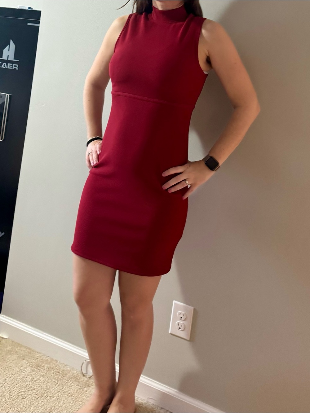 Express Sleeveless Mock Neck Burgundy Mini Dress